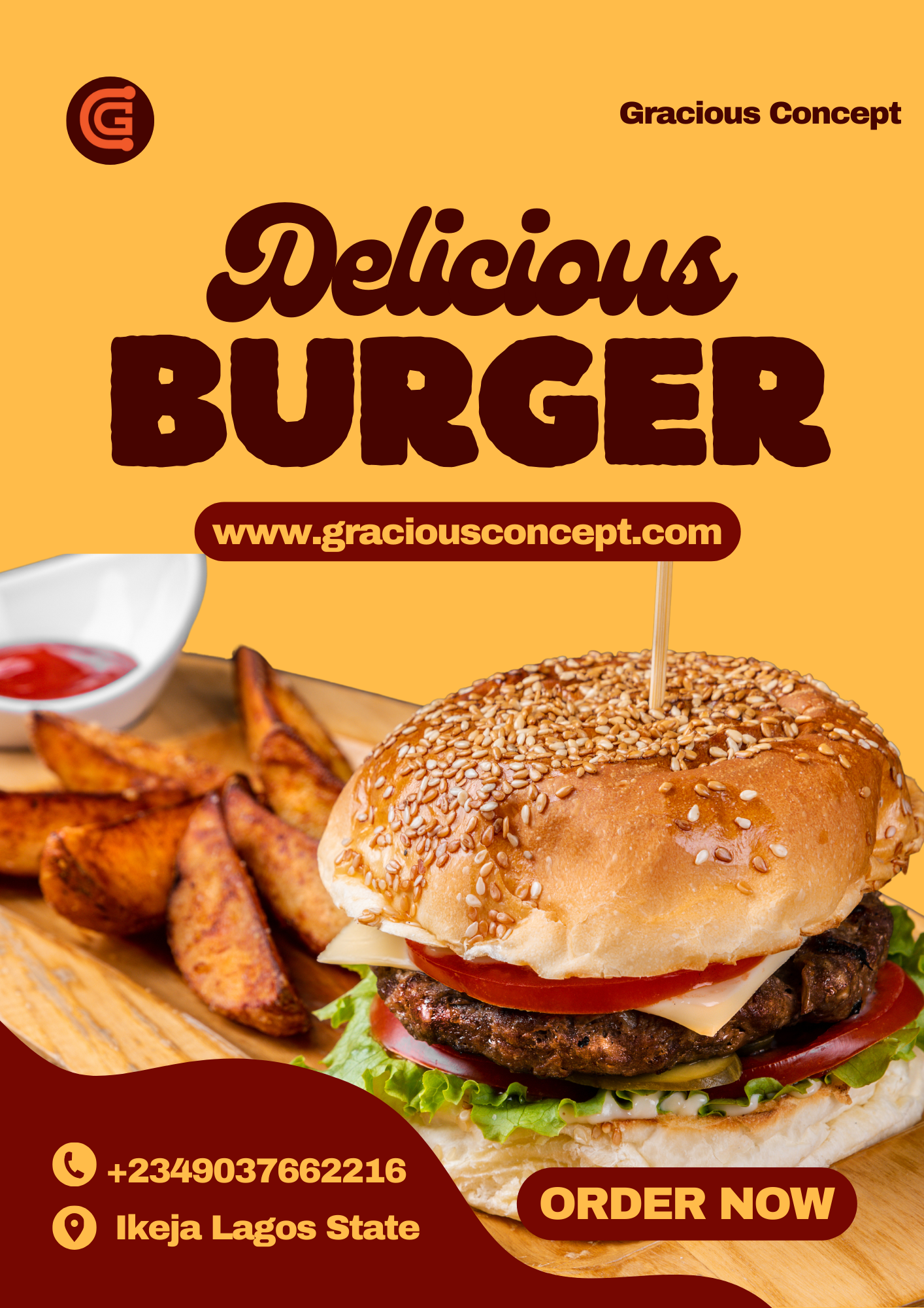Brown and Yellow Burger Vibrant and Dynamic Food Flyer